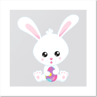 Easter, Cute Bunny, White Bunny, Easter Eggs Posters and Art